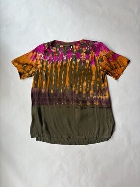 Young Fabulous & Broke Olive Magenta Tie Dye Rayon Festival Blouse Top S NWOT